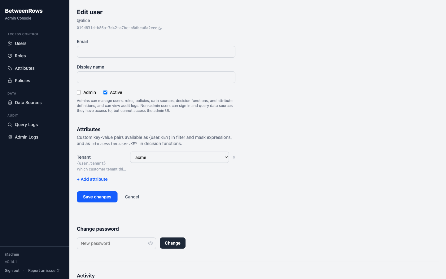 Assigning attribute values to a user in the admin UI