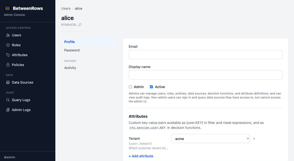 Assigning attribute values to a user in the admin UI