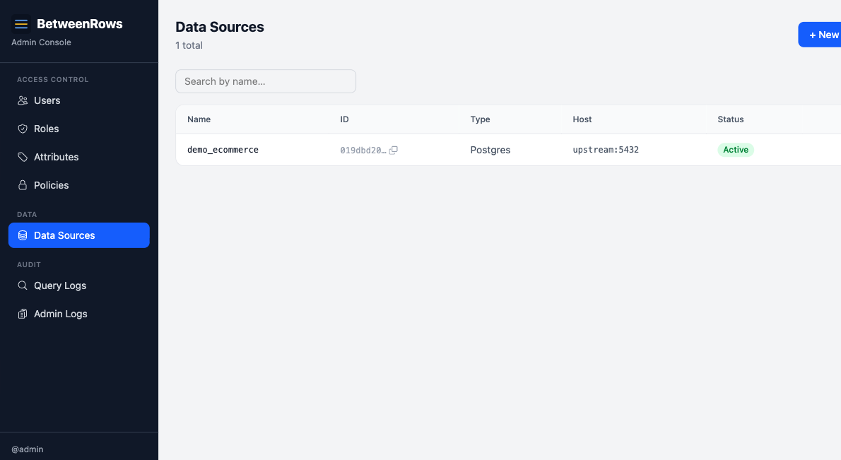 Configured data source in the admin UI