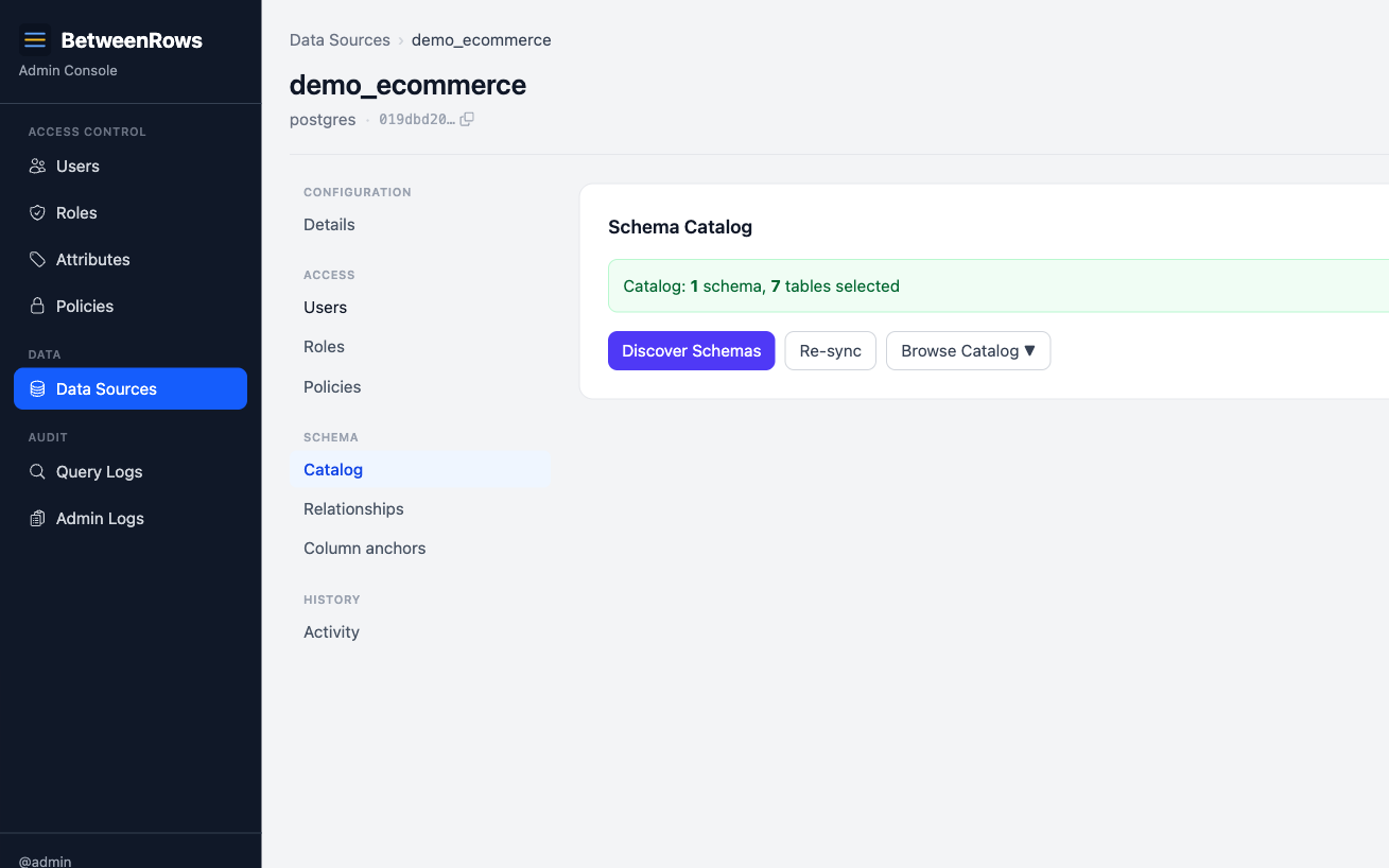 Catalog discovery wizard with schema and table selection