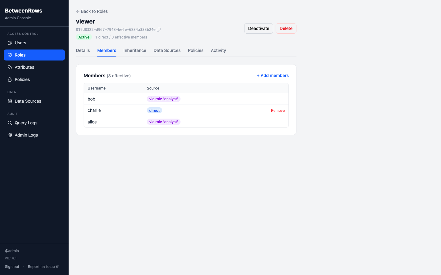 Effective members tab showing direct and inherited users
